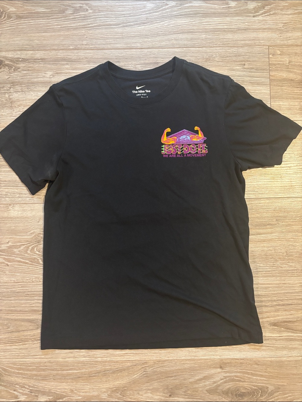 Nike Black Short-Sleeve Tee with Multicolor Chest and Back Graphic